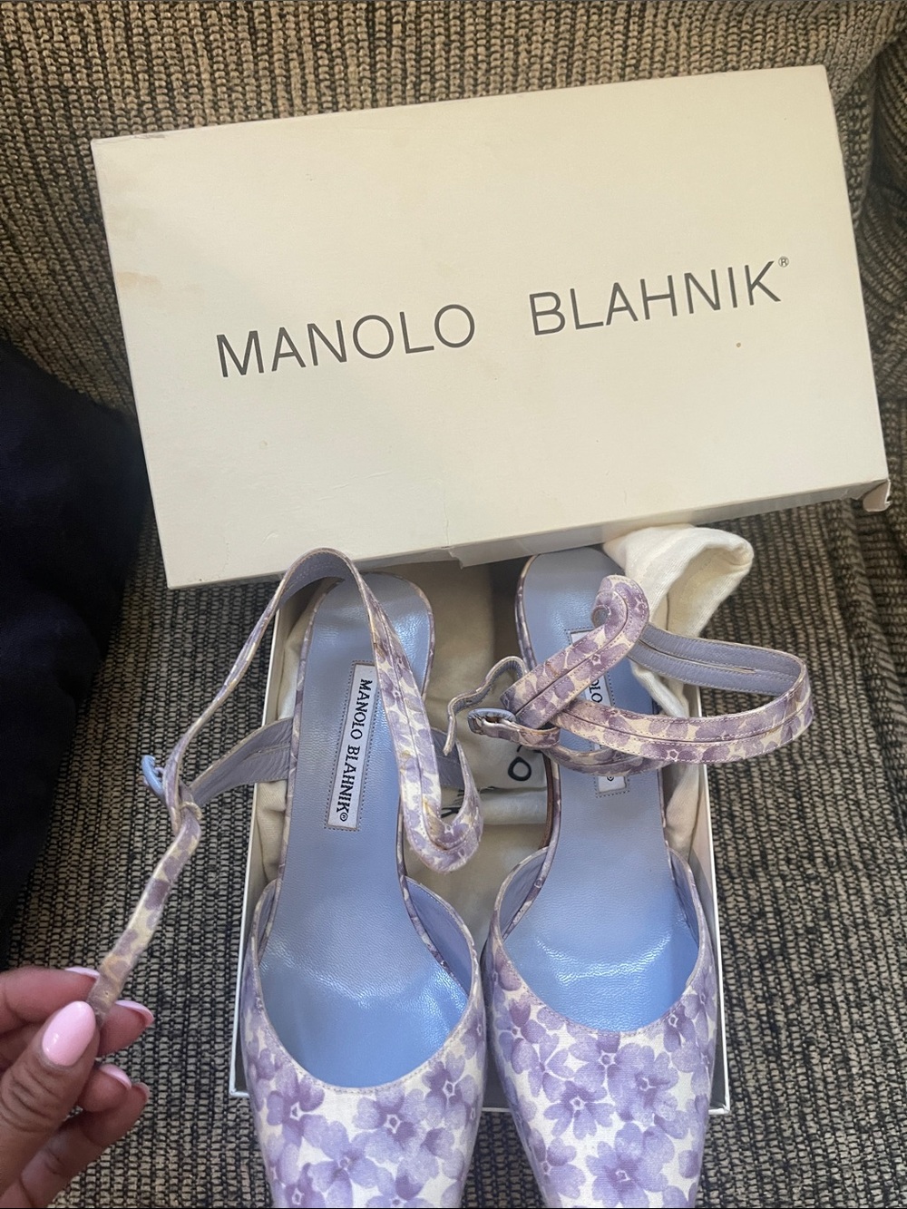 Manolo Blahnik Purple Lavender Floral Slingback Pumps